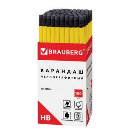 Карандаш чернографитный BRAUBERG, 1 шт., "Смайлики", НВ, c ластиком, корпус желтый, заточенный, 180654 Карандаш чернографитный BRAUBERG, 1 шт., "Смайлики", НВ, c ластиком, корпус желтый, заточенный, 180654