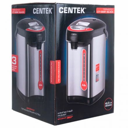 Термопот на 4 литра 3 режима подачи воды CENTEK CT-0081, 850 Вт, 1 температурный режим, пластик/сталь, черный, CT-0081 Black Термопот на 4 литра 3 режима подачи воды CENTEK CT-0081, 850 Вт, 1 температурный режим, пластик/сталь, черный, CT-0081 Black