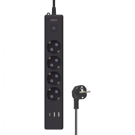 Удлинитель Power Cube, 4р с/з вык.,3USB, 3500 Вт, 16А,1.9 м, 3x1,0 (черный)