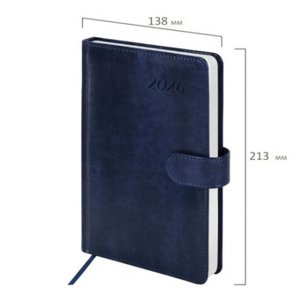 Ежедневник датированный 2026 А5 138x213 мм, BRAUBERG "Legend", под кожу, застежка, синий, 117067