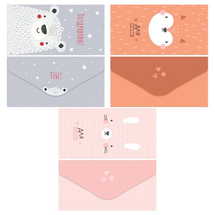 Конверт для денег MESHU "Funny friends" 85*164мм, глянцевая ламинация, 3 дизайна Конверт для денег MESHU "Funny friends" 85*164мм, глянцевая ламинация, 3 дизайна