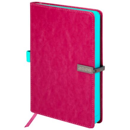 Ежедневник датированный 2026 А5 138x213 мм, BRAUBERG "Inspiration", под кожу, цветной срез, розовый, 117478