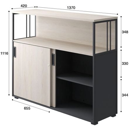 Шкаф-купе Комус Мебель К-Loft 241Н042 1370х420х1116 дуб скандин/графит