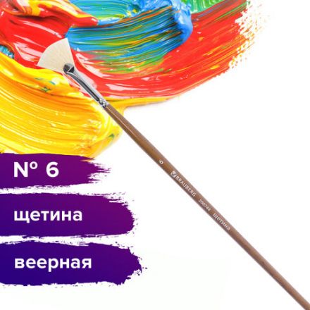 Кисть художественная профессиональная BRAUBERG ART CLASSIC, щетина, веерная, № 6, длинная ручка, 200744 Кисть художественная профессиональная BRAUBERG ART CLASSIC, щетина, веерная, № 6, длинная ручка, 200744