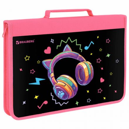 Папка на молнии BRAUBERG А4 с ручкой, с органайзером, 1 отделение, "Headphones", 273384 Папка на молнии BRAUBERG А4 с ручкой, с органайзером, 1 отделение, "Headphones", 273384