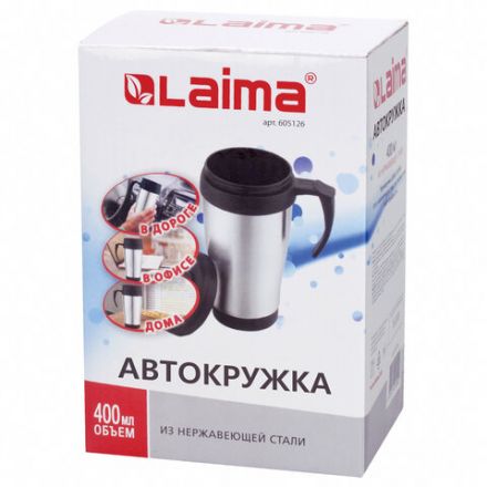 Автокружка 400 мл, термостакан с ручкой, винтовая крышка-клапан, пластик/сталь, серебро, LAIMA, 605126 Автокружка 400 мл, термостакан с ручкой, винтовая крышка-клапан, пластик/сталь, серебро, LAIMA, 605126