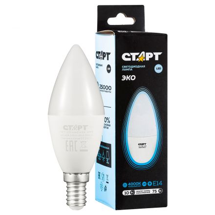 Лампа светодиодная Старт LED, серия "WS" 10W40, тип С "свеча", E14, 4000К, нейтральный свет, 25000ч Лампа светодиодная Старт LED, серия "WS" 10W40, тип С "свеча", E14, 4000К, нейтральный свет, 25000ч