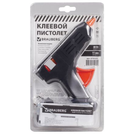 Клеевой пистолет, 40 Вт, для стержня 11 мм, BRAUBERG, в блистере, 670323 Клеевой пистолет, 40 Вт, для стержня 11 мм, BRAUBERG, в блистере, 670323
