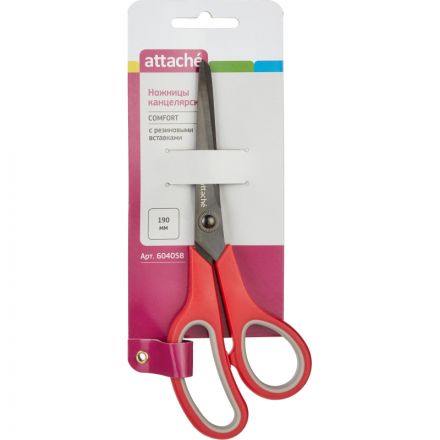 Ножницы Attache Comfort 190 мм с титановым покрытием лезвий и пластиковыми анатомическими ручками красного/серого цвета