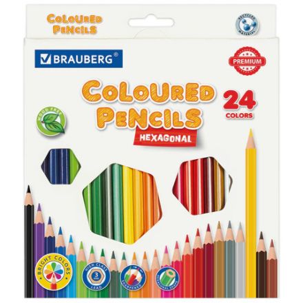 Карандаши цветные BRAUBERG PREMIUM, 24 цвета, шестигранные, грифель 3 мм, 181668 Карандаши цветные BRAUBERG PREMIUM, 24 цвета, шестигранные, грифель 3 мм, 181668
