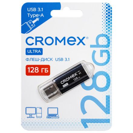 Флеш-диск 128 GB, CROMEX (КРОМЕКС) Ultra USB 3.1, металлический корпус, черный, 514165 Флеш-диск 128 GB, CROMEX (КРОМЕКС) Ultra USB 3.1, металлический корпус, черный, 514165