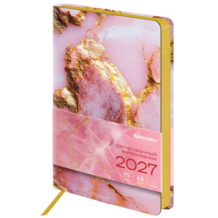Ежедневник датированный 2027, А5, 138x213 мм, BRAUBERG "Vista", под кожу, гибкий, "Pink marble", 117983 Ежедневник датированный 2027, А5, 138x213 мм, BRAUBERG "Vista", под кожу, гибкий, "Pink marble", 117983