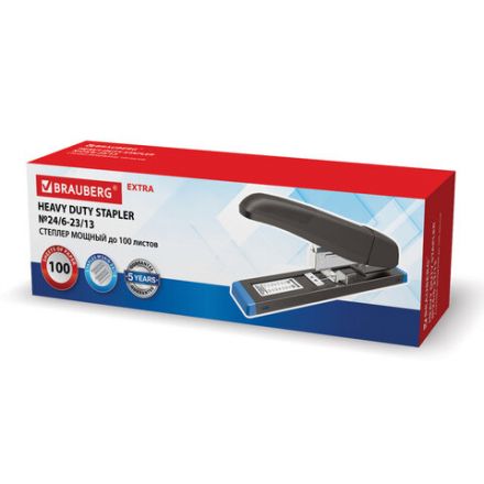 Степлер МОЩНЫЙ до 100 листов BRAUBERG "Heavy Duty Extra", скобы № 24/6-23/13, 270552