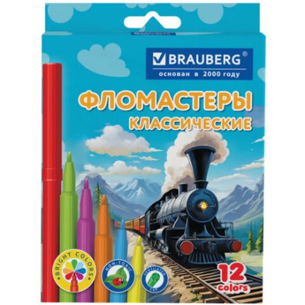 Фломастеры картонная коробка "АССОРТИ 6 ДИЗАЙНОВ", 12 цветов, КЛАССИЧЕСКИЕ, BRAUBERG, 152686