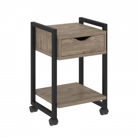 Loft Тумба на колесных опорах с ящиком и полкой VR.L-T1.K Тиквуд тёмный/Чёрный металл 500*460*767