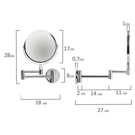 Зеркало настенное BRABIX, диаметр 17 см, двухстороннее, с увеличением, нержавеющая сталь, выдвижное (петли), 604952 Зеркало настенное BRABIX, диаметр 17 см, двухстороннее, с увеличением, нержавеющая сталь, выдвижное (петли), 604952