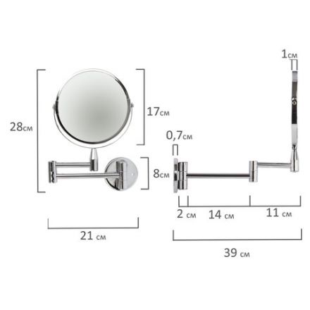 Зеркало настенное BRABIX, диаметр 17 см, двухстороннее, с увеличением, нержавеющая сталь, выдвижное (петли), 604952 Зеркало настенное BRABIX, диаметр 17 см, двухстороннее, с увеличением, нержавеющая сталь, выдвижное (петли), 604952
