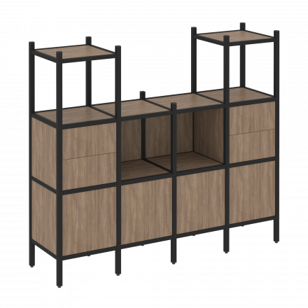 Loft Прямой стеллаж наборный VR.L-14 Дуб аризона/Чёрный металл 1694*446*1458