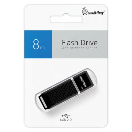 Флеш-диск 8 GB, SMARTBUY Quartz, USB 2.0, черный, SB8GBQZ-K