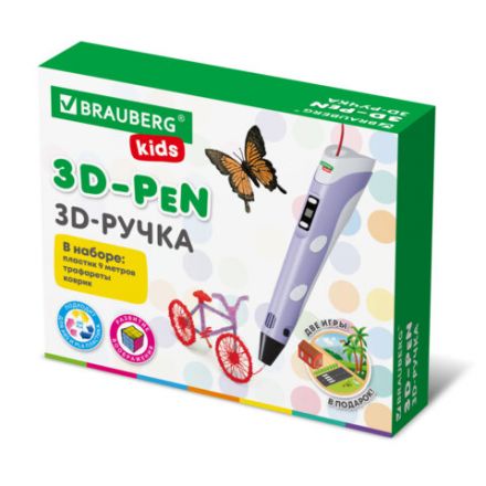 Ручка 3D с трафаретами PLA - пластиком и термоковриком BRAUBERG KIDS, 665188 Ручка 3D с трафаретами PLA - пластиком и термоковриком BRAUBERG KIDS, 665188