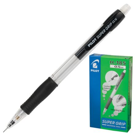 Карандаш механический 0,5 мм, PILOT H-185 "Super Grip", ластик, резиновый грип, корпус черный, H-185-SL, Н-185 Карандаш механический 0,5 мм, PILOT H-185 "Super Grip", ластик, резиновый грип, корпус черный, H-185-SL, Н-185