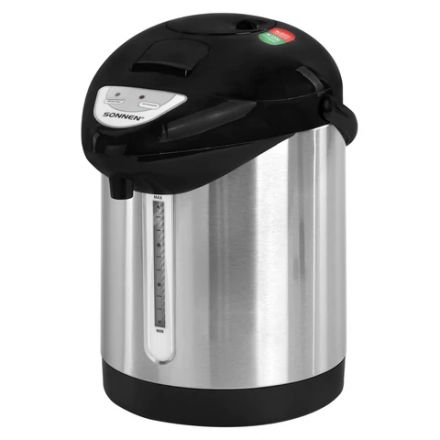Термопот SONNEN TP-28, 3 л, 900 Вт, 1 температурный режим, ручной насос, сталь, черный/серебро, 456712 Термопот SONNEN TP-28, 3 л, 900 Вт, 1 температурный режим, ручной насос, сталь, черный/серебро, 456712