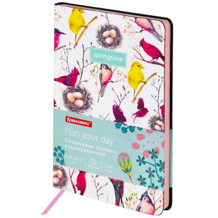 Ежедневник недатированный А5 (138х213 мм), BRAUBERG VISTA, под кожу, гибкий, 136 л., "Birds", 112021 Ежедневник недатированный А5 (138х213 мм), BRAUBERG VISTA, под кожу, гибкий, 136 л., "Birds", 112021