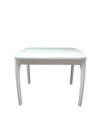 Стол В-40 90(125)*70 ЛДСП 16мм+стекло 4мм Белый матовый, вставка "бабочка", опоры массив бука белые Стол В-40 90(125)*70 ЛДСП 16мм+стекло 4мм Белый матовый, вставка "бабочка", опоры массив бука белые