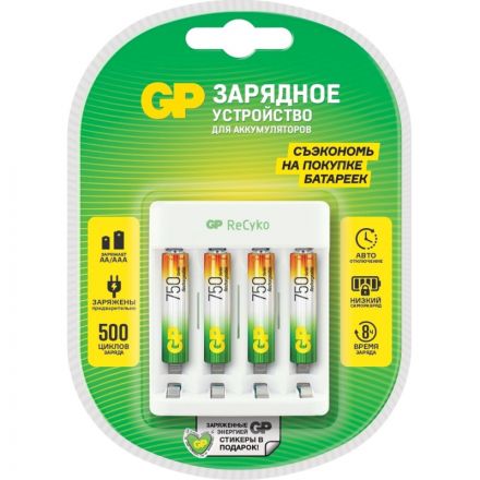 Зарядное устройство GP E411/75AAAHCCS-2CR1, 4 слота + 4 акк. 750 mAh Зарядное устройство GP E411/75AAAHCCS-2CR1, 4 слота + 4 акк. 750 mAh