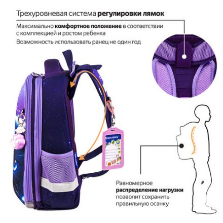 Ранец BRAUBERG PREMIUM, 2 отделения, с брелоком, "Anime cat", 38х29х16 см, 272017 Ранец BRAUBERG PREMIUM, 2 отделения, с брелоком, "Anime cat", 38х29х16 см, 272017