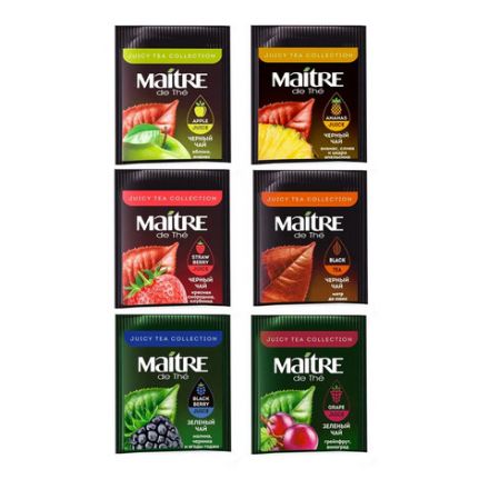 Чай MAITRE "Сочный чай", ассорти 6 вкусов, НАБОР 30 пакетиков по 2 г, бак039 Чай MAITRE "Сочный чай", ассорти 6 вкусов, НАБОР 30 пакетиков по 2 г, бак039