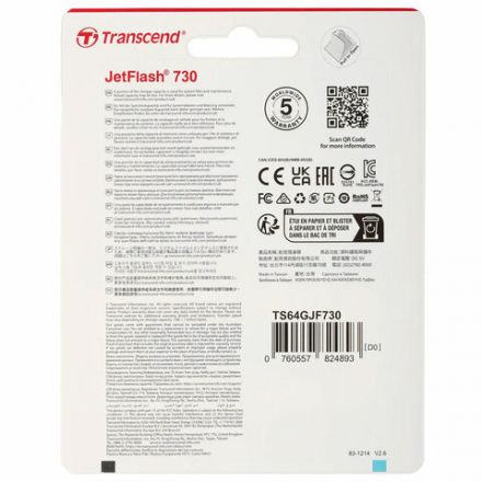 Флеш-диск 64 GB TRANSCEND JetFlash 730, USB 3.1, белый, TS64GJF730 Флеш-диск 64 GB TRANSCEND JetFlash 730, USB 3.1, белый, TS64GJF730