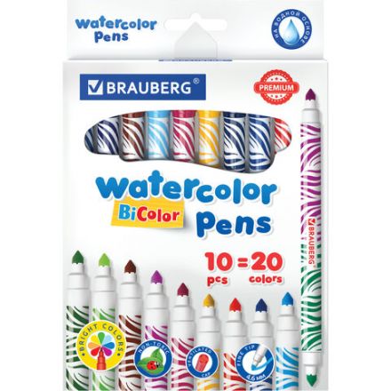 Фломастеры двусторонние утолщенные BRAUBERG "PREMIUM" "BI-COLOR", 10 шт., 20 цветов, двухцветные, вентилируемый колпачок, 151945 Фломастеры двусторонние утолщенные BRAUBERG "PREMIUM" "BI-COLOR", 10 шт., 20 цветов, двухцветные, вентилируемый колпачок, 151945
