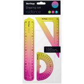 Набор чертежный средний Berlingo "Radiance" (треуг. 14см, линейка 20см, транспортир) гибкий, желтый/розовый градиент Набор чертежный средний Berlingo "Radiance" (треуг. 14см, линейка 20см, транспортир) гибкий, желтый/розовый градиент