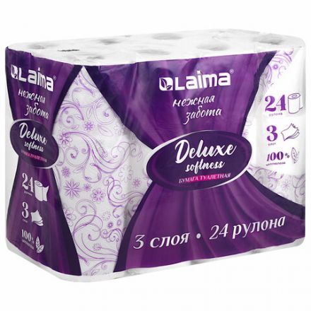 Бумага туалетная 3-х слойная, 24 рулона (24х16,5 м), LAIMA Deluxe, 100% целлюлоза, 115397 Бумага туалетная 3-х слойная, 24 рулона (24х16,5 м), LAIMA Deluxe, 100% целлюлоза, 115397