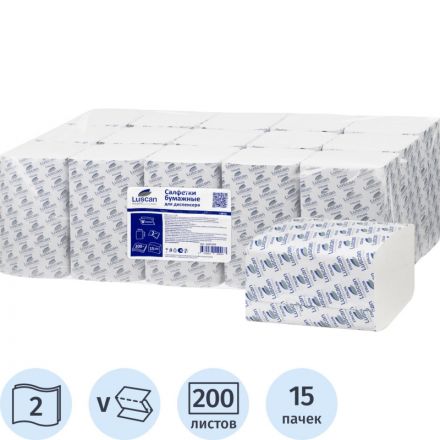 Салфетки бумажные Luscan Professional N4 2сл 200л 15пач/уп Салфетки бумажные Luscan Professional N4 2сл 200л 15пач/уп