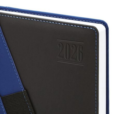Ежедневник датированный 2026, А5, 138х213 мм, BRAUBERG "Swirl", под кожу, держатель для ручки, синий, 117479