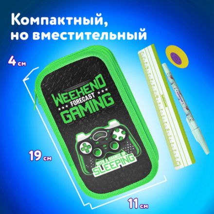Пенал ЮНЛАНДИЯ, 2 отделения, ламинированный картон, конгрев, 19х11 см, "Gaming", 272294
