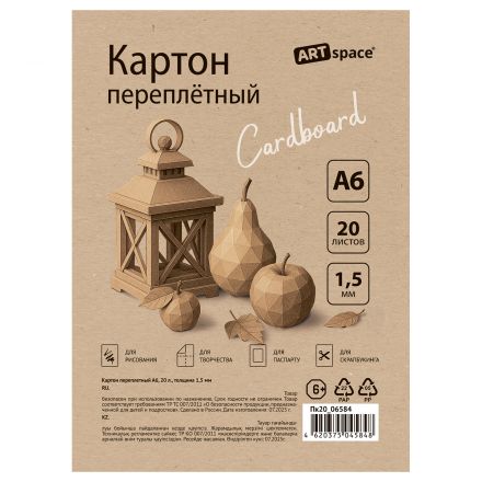 Картон переплетный А6, ArtSpace, 20л., толщина 1,5мм, в пакете Картон переплетный А6, ArtSpace, 20л., толщина 1,5мм, в пакете