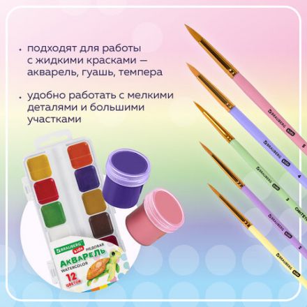 Кисти СИНТЕТИКА набор 5 шт. (круглые № 1, 2, 3, 4, 5), блистер, BRAUBERG KIDS, 201076 Кисти СИНТЕТИКА набор 5 шт. (круглые № 1, 2, 3, 4, 5), блистер, BRAUBERG KIDS, 201076