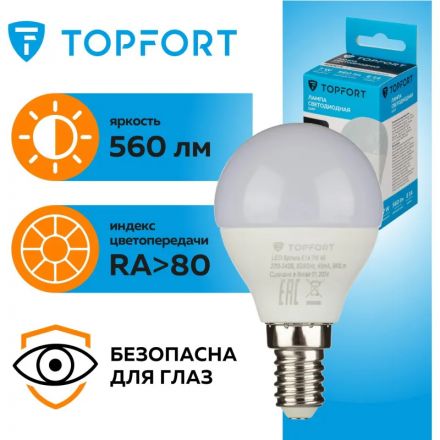 Лампа светодиодная Topfort E14 7W 4000K шар Лампа светодиодная Topfort E14 7W 4000K шар