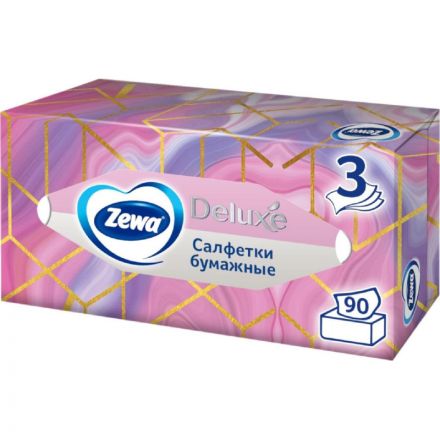 Салфетки косметические Zewa Deluxe 3-слойные (90 штук в упаковке) Салфетки косметические Zewa Deluxe 3-слойные (90 штук в упаковке)