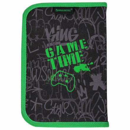 Пенал BRAUBERG, 1 отделение, 2 откидные планки, полиэстер, 21х14 см, "Game time", 272321