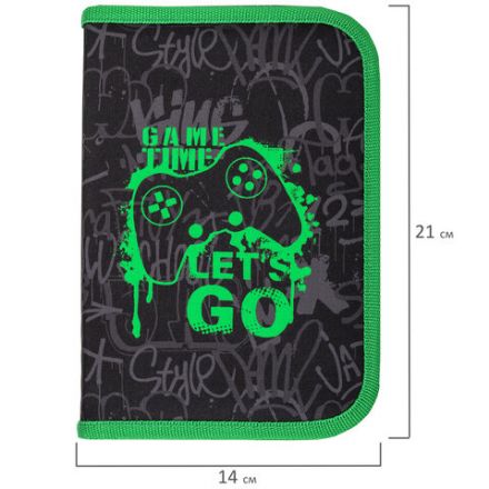 Пенал BRAUBERG, 1 отделение, 2 откидные планки, полиэстер, 21х14 см, "Game time", 272321