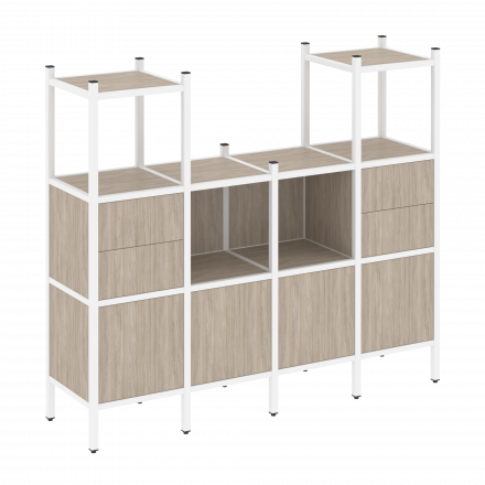 Loft Прямой стеллаж наборный VR.L-14 Дуб аттик/Белый металл 1694*446*1458