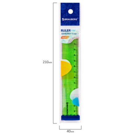 Линейка пластиковая 15 см BRAUBERG "FRUITY", тонированная, ассорти, 210765 Линейка пластиковая 15 см BRAUBERG "FRUITY", тонированная, ассорти, 210765