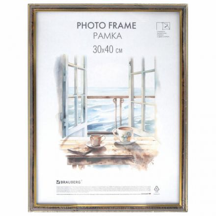 Рамка 30х40 см небьющаяся, багет 20 мм пластик, BRAUBERG "HIT3", цвет темный орех с позолотой, 391384