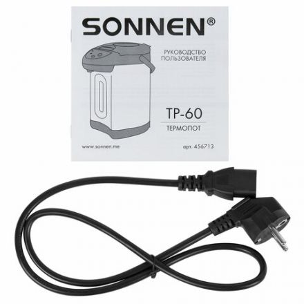 Термопот SONNEN TP-60, 6 л, 900 Вт, 1 температурный режим, 3 режима подачи воды, сталь, черный/серебро, 456713 Термопот SONNEN TP-60, 6 л, 900 Вт, 1 температурный режим, 3 режима подачи воды, сталь, черный/серебро, 456713