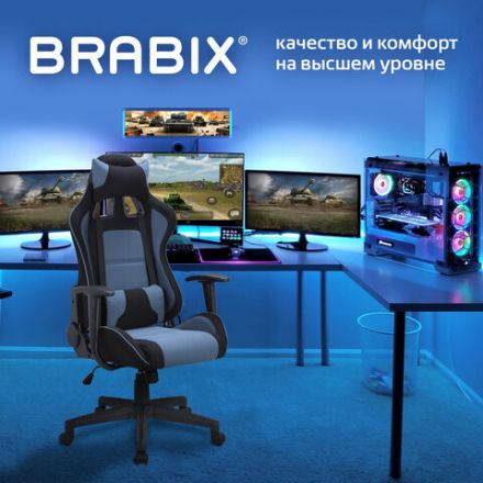 Кресло компьютерное BRABIX "GT Racer GM-100", две подушки, ткань, черное/голубое, 531818 Кресло компьютерное BRABIX "GT Racer GM-100", две подушки, ткань, черное/голубое, 531818