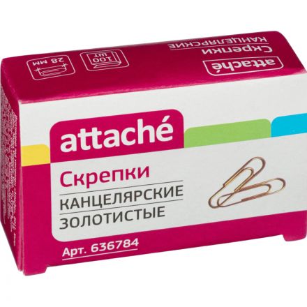 Скрепки Attache металлические золотистые 28 мм (100 штук в упаковке) Скрепки Attache металлические золотистые 28 мм (100 штук в упаковке)